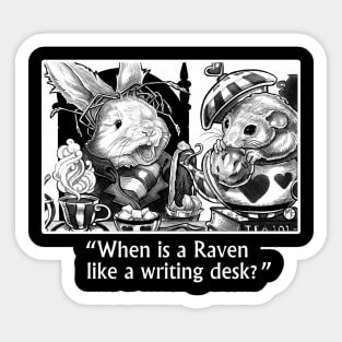 Wonderland - Tea Party - When is a Raven Like a Writing Desk - White Outlined Version Sticker